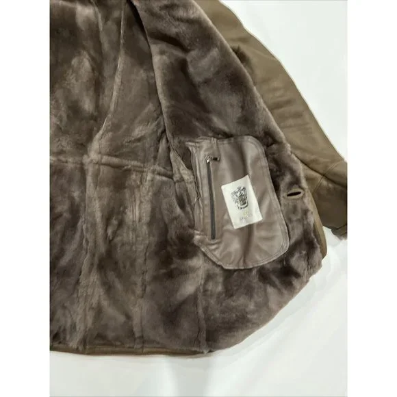 $2495 Gallotti Mens Brown Leather Shearling Fur-Lined Jacket Coat-Eu 54 US 44 - Picture 7 of 10